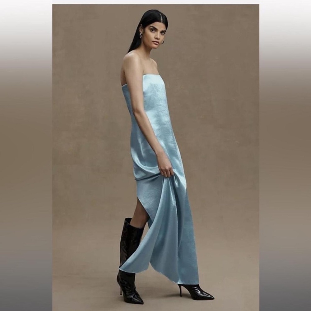 Anthropologie/Sachin & Babi Satin Iridescent Blue Strapless Gown